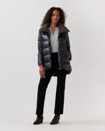 Load image into Gallery viewer, High-Low Coat With Faux-Fur Collar in Charcoal