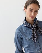 Load image into Gallery viewer, Medium Hand-Rolled Silk Scarf in Navy Bandana Twill