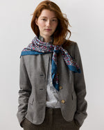 Load image into Gallery viewer, Large Hand-Rolled Scarf in Navy/Red Petal & Daisy Liberty Fabric Silk Twill