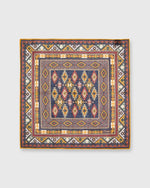 Load image into Gallery viewer, Hand-Rolled Pocket Square Navy/Gold/Multi Geo Kelim