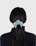 Load image into Gallery viewer, Large Scrunchie Blue Poppy & Daisy Liberty Fabric
