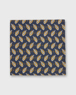 Load image into Gallery viewer, Hand-Rolled Cotton Pocket Square in Navy/Gold Paisley Feather Liberty Fabric