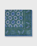 Load image into Gallery viewer, Hand-Rolled Linen/Cotton Pocket Square in Green/Blue Paisley
