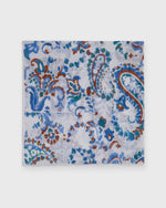 Load image into Gallery viewer, Hand-Rolled Linen/Cotton Pocket Square in Bone/Blue/Tan Paisley Floral