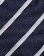 Load image into Gallery viewer, Silk Repp Tie in Navy/Sky/White Stripe