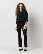 Load image into Gallery viewer, Tie-Neck Blouse in Navy Silk Crepe de Chine
