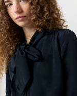Load image into Gallery viewer, Tie-Neck Blouse in Navy Silk Crepe de Chine
