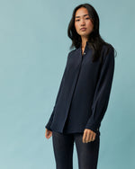 Load image into Gallery viewer, Classic Blouse in Navy Silk Crepe de Chine
