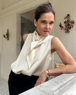Load image into Gallery viewer, Sleeveless Tie-Neck Blouse in Ivory Silk Crepe de Chine
