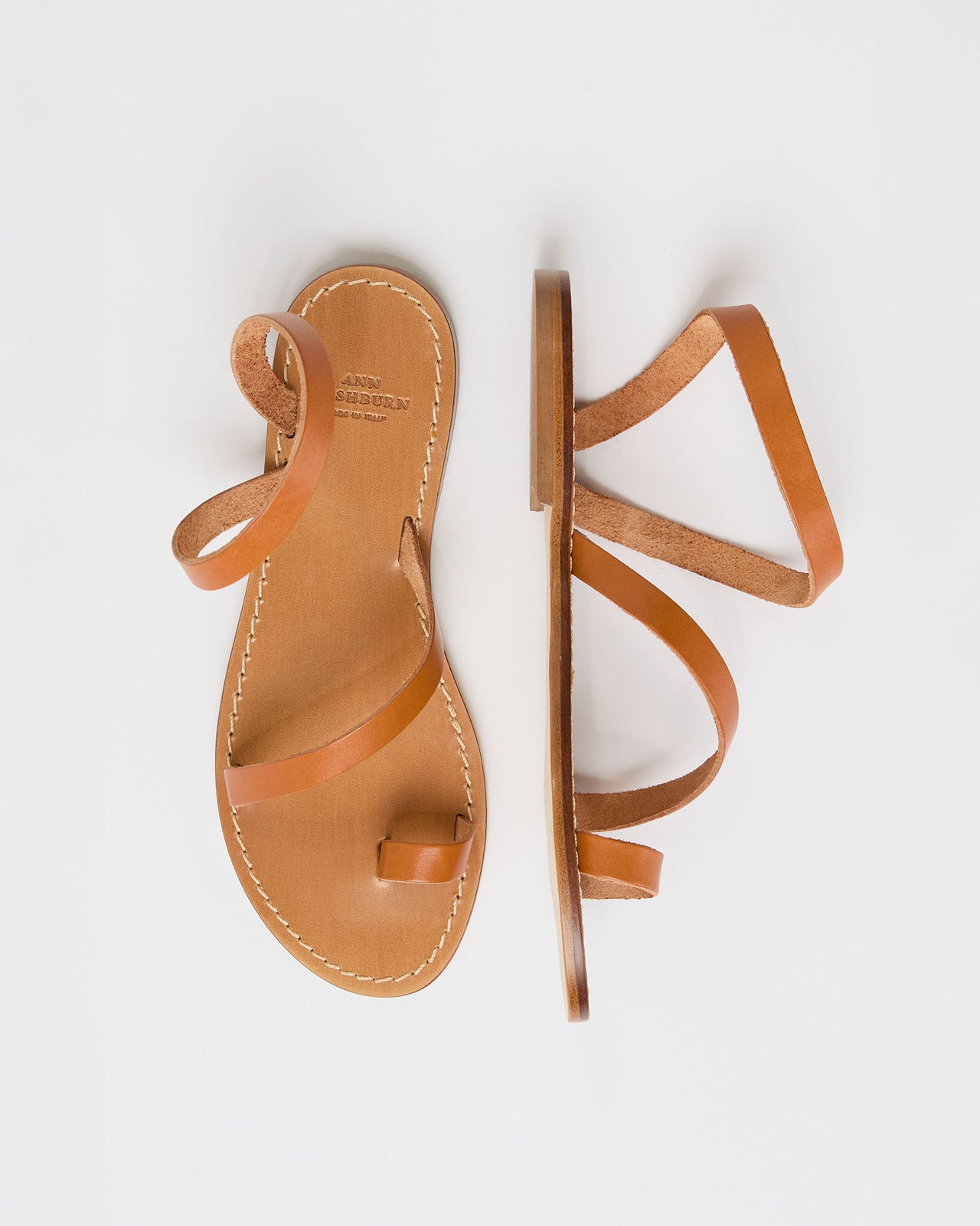 Diagonal Strap Sandal in Tan Leather