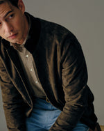 Load image into Gallery viewer, Button-Front Bomber Jacket in Brown Suede
