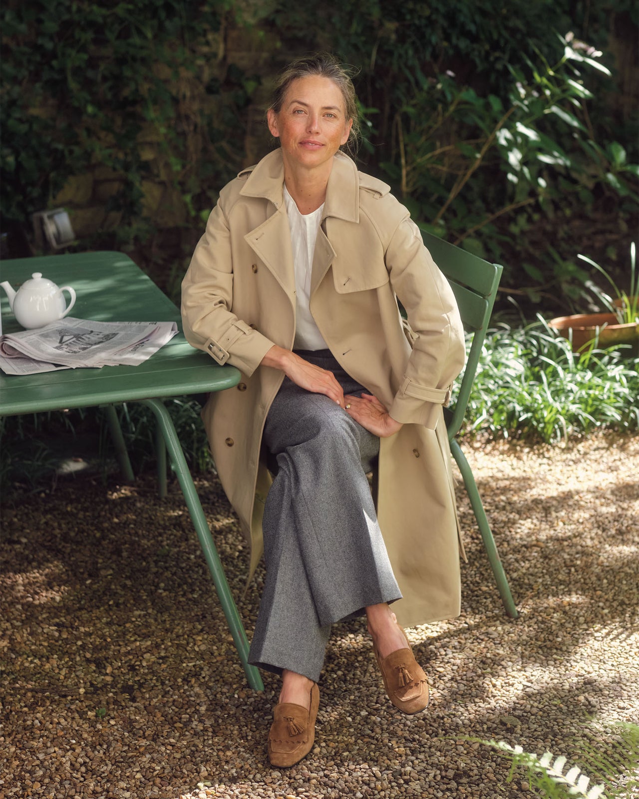 Martine Trench Coat in Khaki Compact Cotton