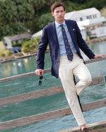 Load image into Gallery viewer, Silk Repp Club Tie in Navy/Blue/Gold Crest
