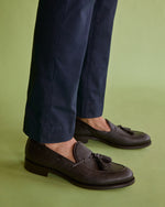 Load image into Gallery viewer, Italian Tassel Loafer in Dark Brown Sharkskin
