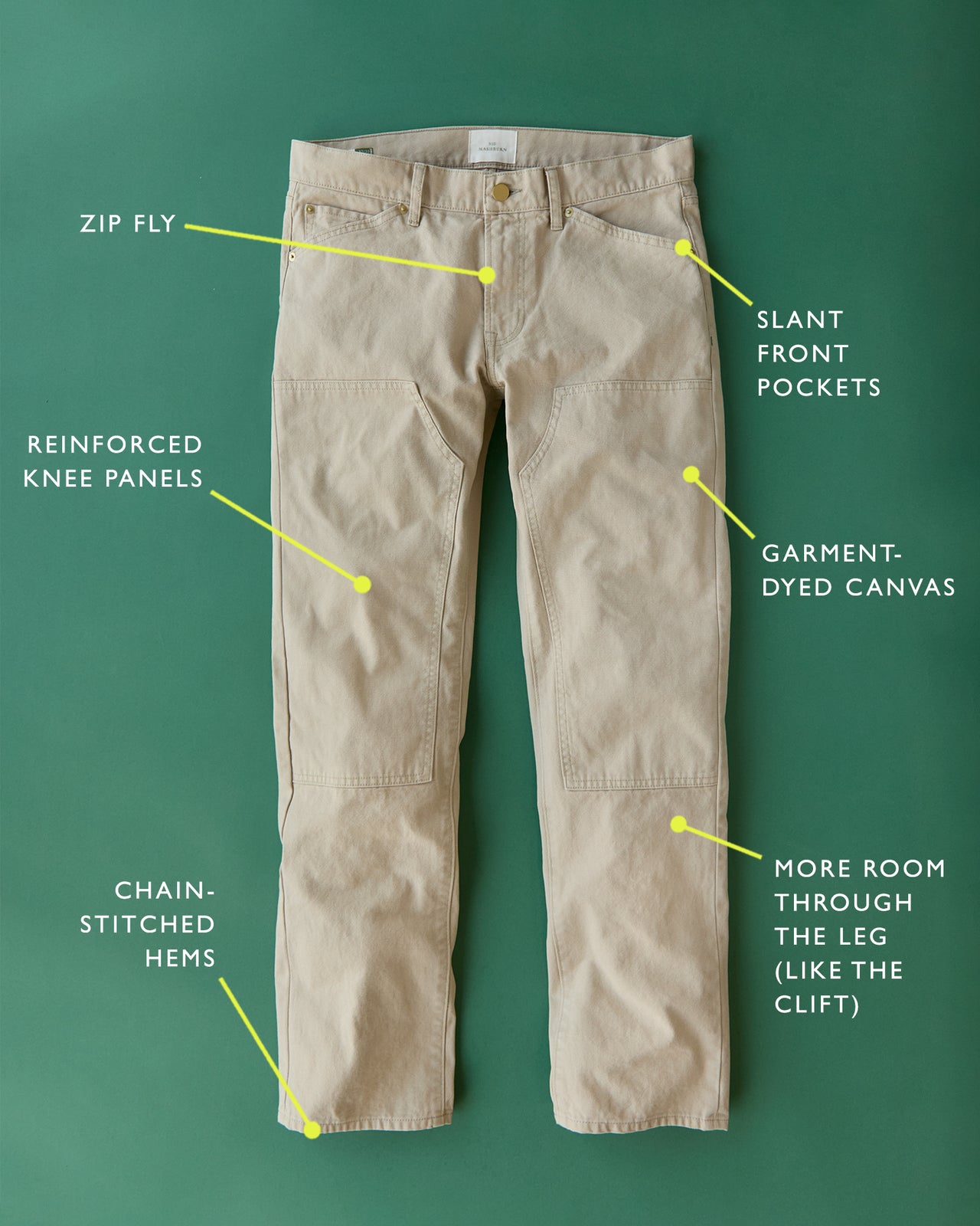 Garment-Dyed Brush Pant in Khaki Canvas