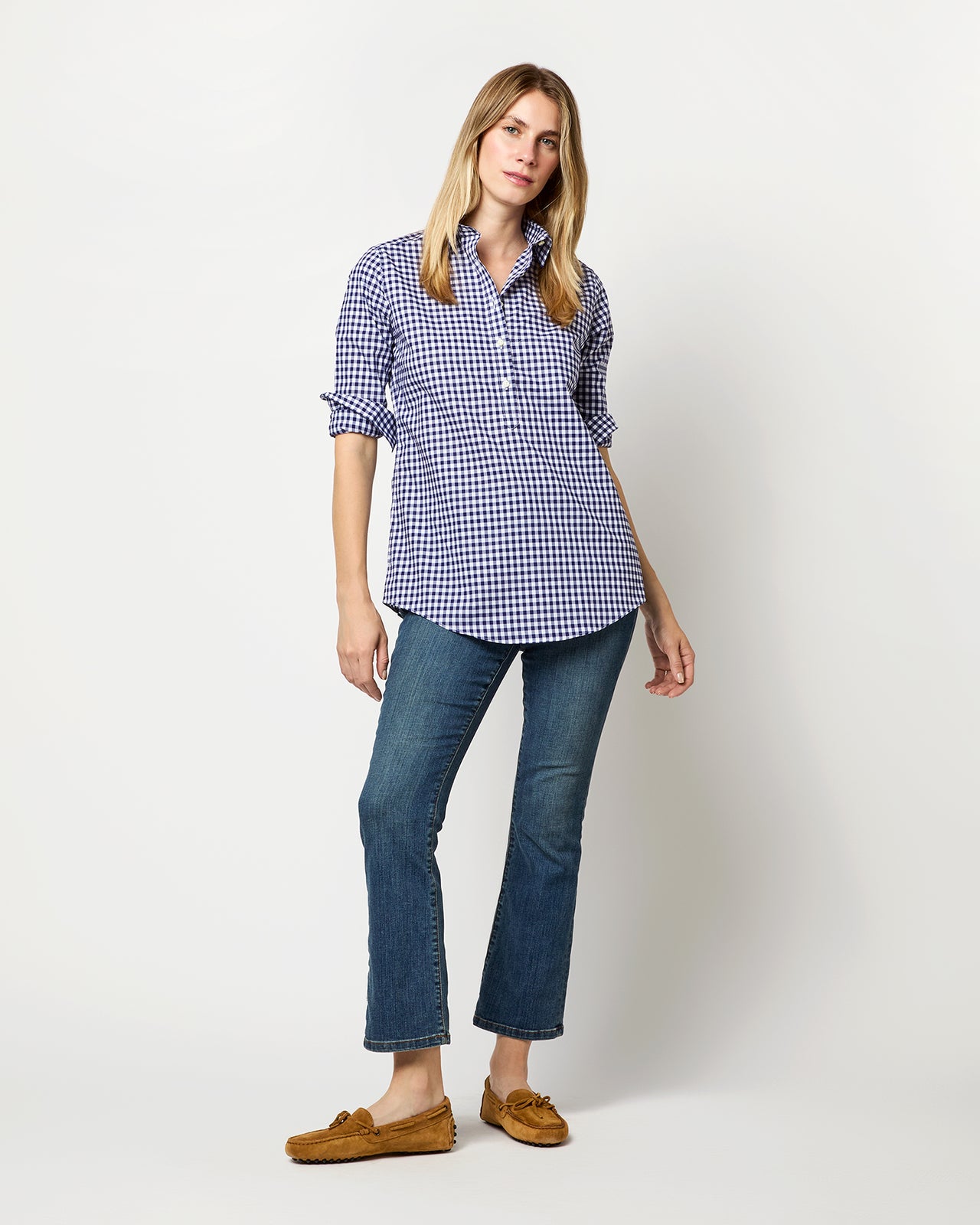 Tomboy Popover Shirt in Navy Gingham Poplin
