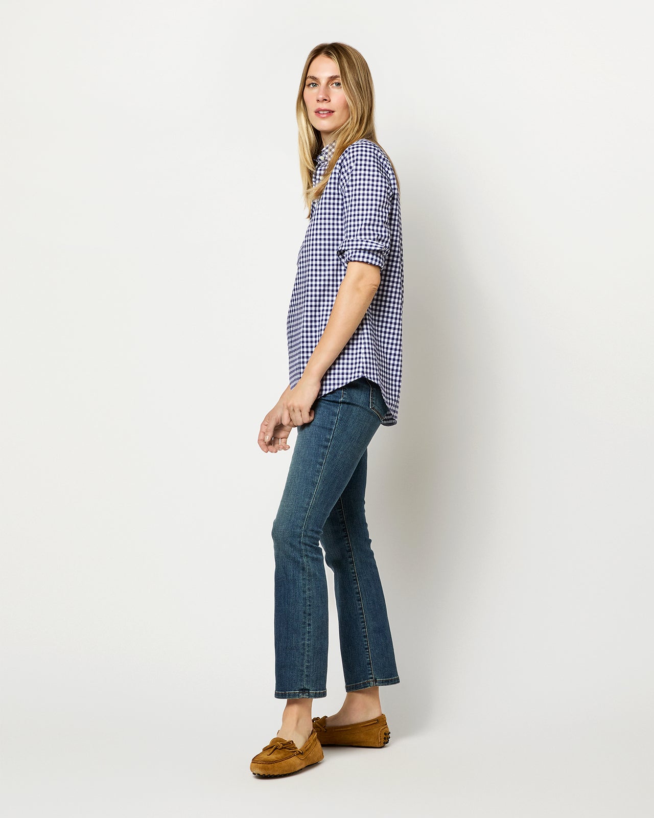 Tomboy Popover Shirt in Navy Gingham Poplin