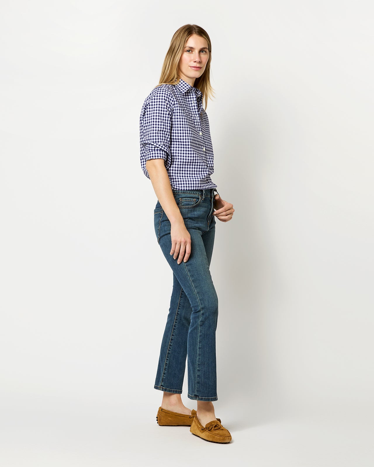 Tomboy Popover Shirt in Navy Gingham Poplin