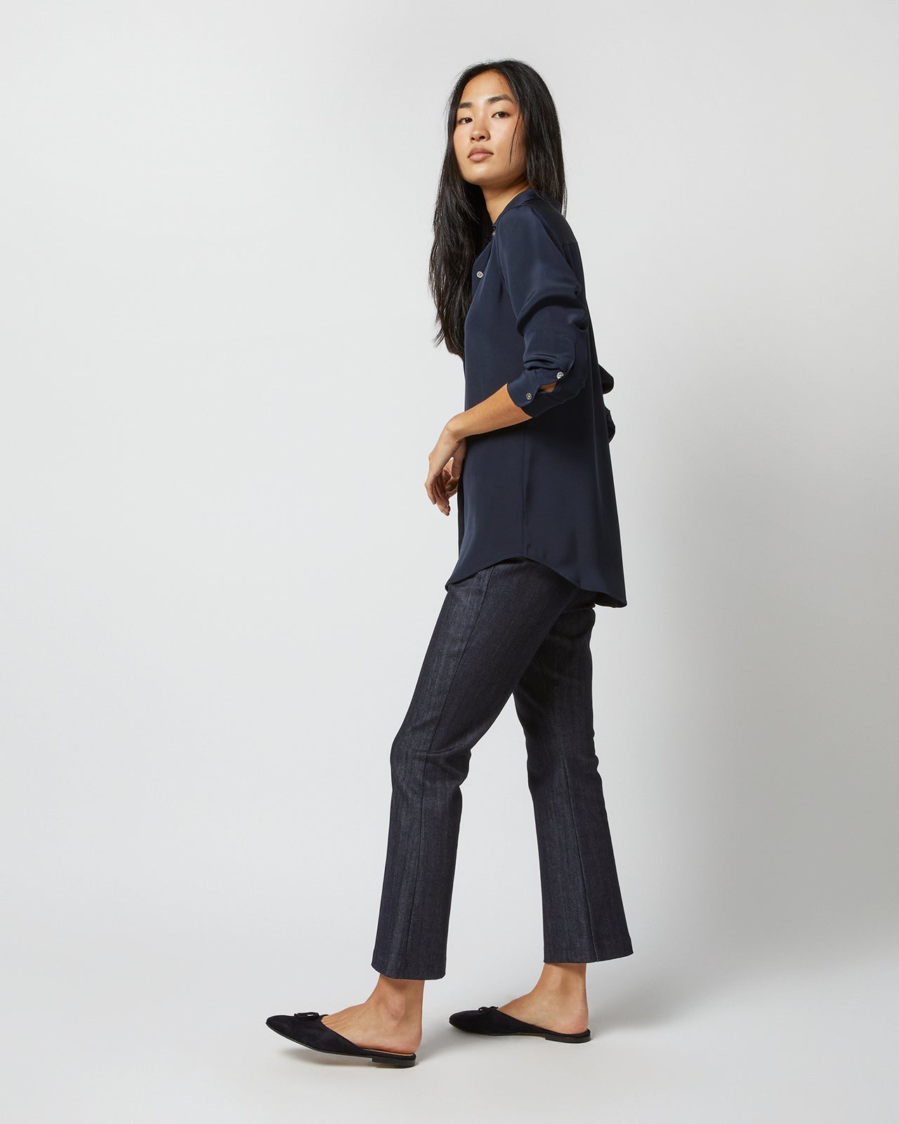 Classic Blouse in Navy Silk Crepe de Chine