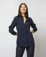 Load image into Gallery viewer, Classic Blouse in Navy Silk Crepe de Chine
