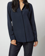 Load image into Gallery viewer, Classic Blouse in Navy Silk Crepe de Chine
