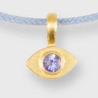 Small Evil Eye Gem Charm Bracelet in Gold/Tanzanite/Assorted Color Cord
