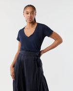 Load image into Gallery viewer, Short-Sleeved Deep-V Tee in Navy Pima Cotton
