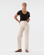 Load image into Gallery viewer, Short-Sleeved Deep-V Tee in Black Pima Cotton
