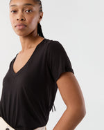 Load image into Gallery viewer, Short-Sleeved Deep-V Tee in Black Pima Cotton
