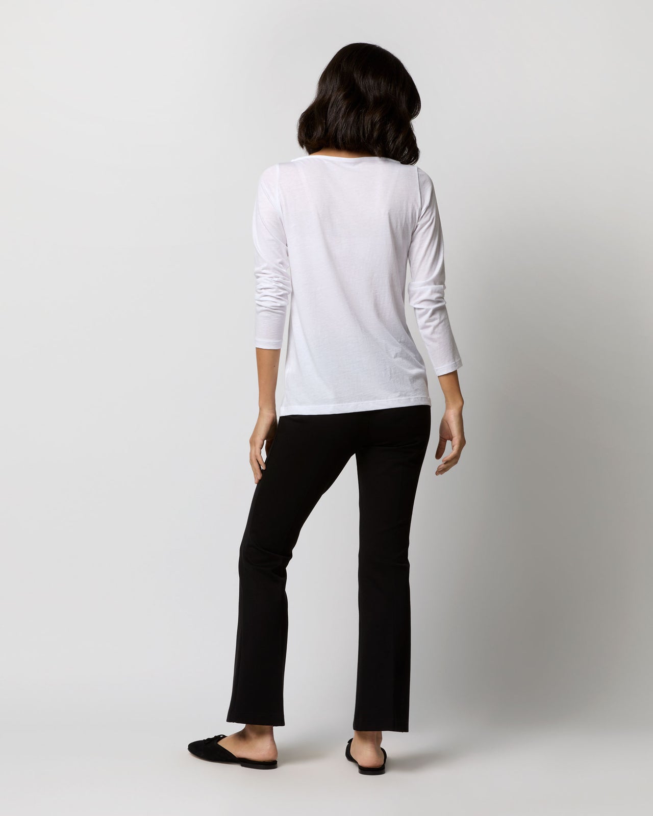 Long-Sleeved Boatneck Tee in White Pima Cotton