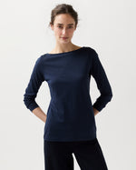 Load image into Gallery viewer, Long-Sleeved Boatneck Tee in Navy Pima Cotton
