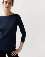 Load image into Gallery viewer, Long-Sleeved Boatneck Tee in Navy Pima Cotton
