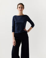 Load image into Gallery viewer, Long-Sleeved Boatneck Tee in Navy Pima Cotton

