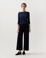 Load image into Gallery viewer, Long-Sleeved Boatneck Tee in Navy Pima Cotton
