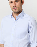 Load image into Gallery viewer, Spread Collar Dress Shirt in Sky Small Bengal Stripe Poplin
