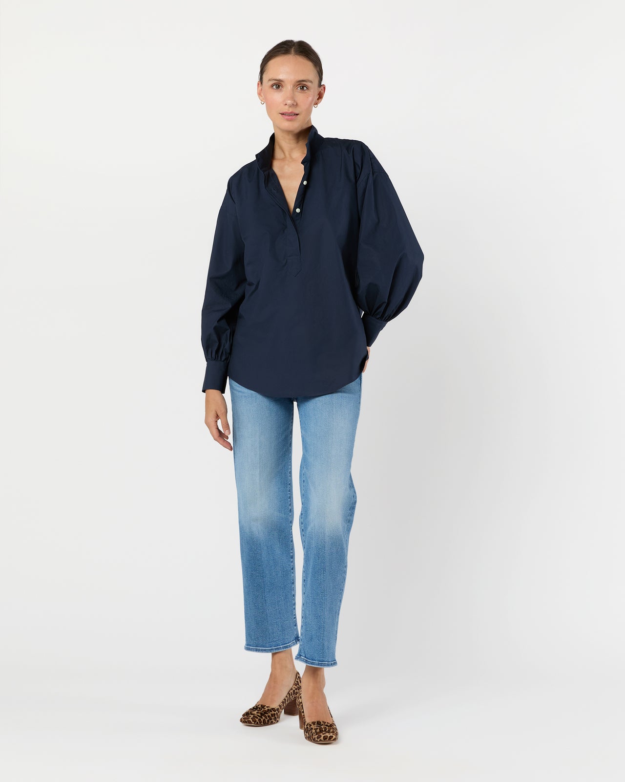 Anaya Popover Shirt in Navy Poplin