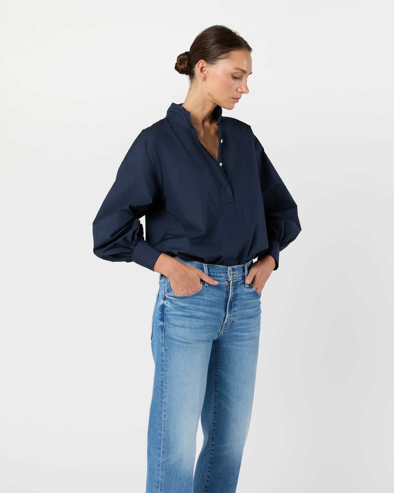 Anaya Popover Shirt in Navy Poplin