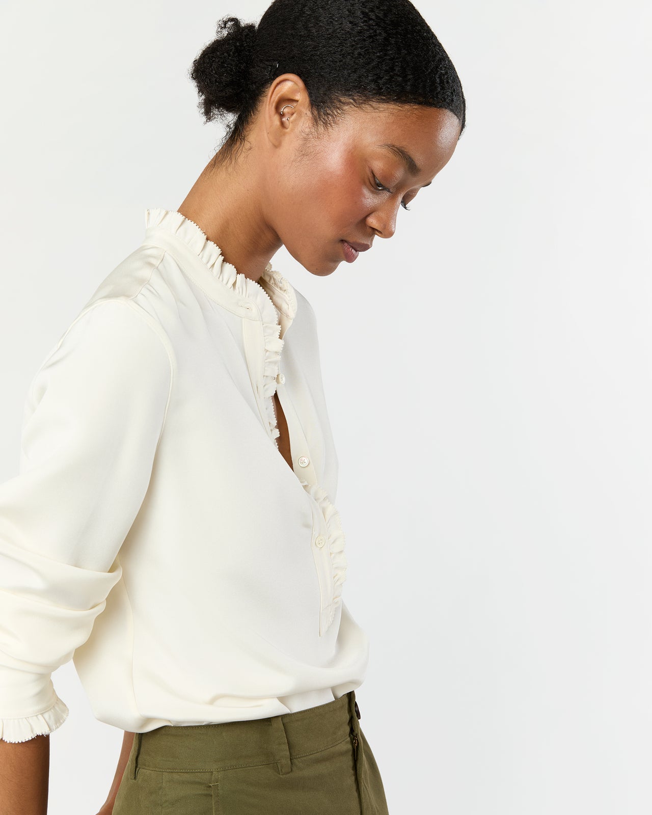 Frill Blouse in Ivory Silk