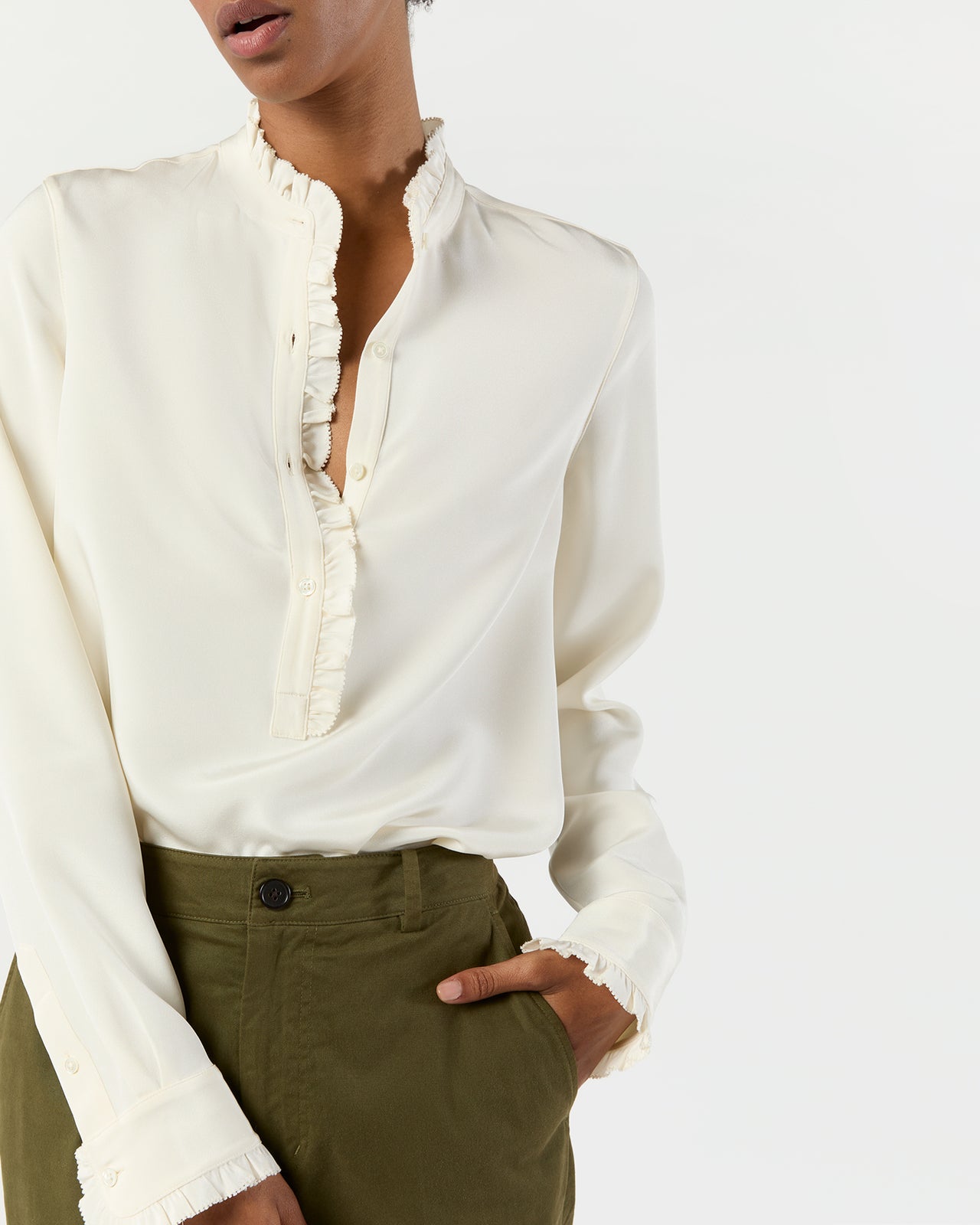 Frill Blouse in Ivory Silk