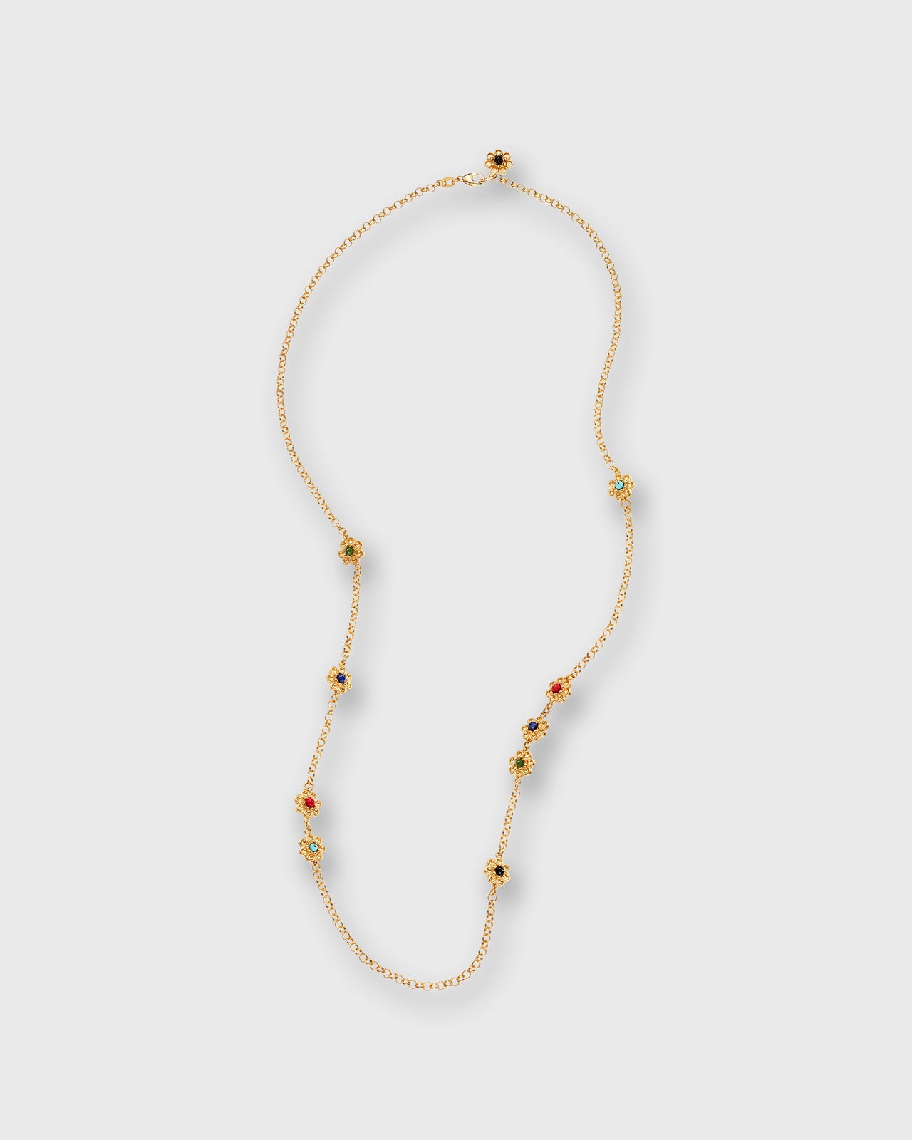 Long Daisy Chain Necklace in Gold/Multi