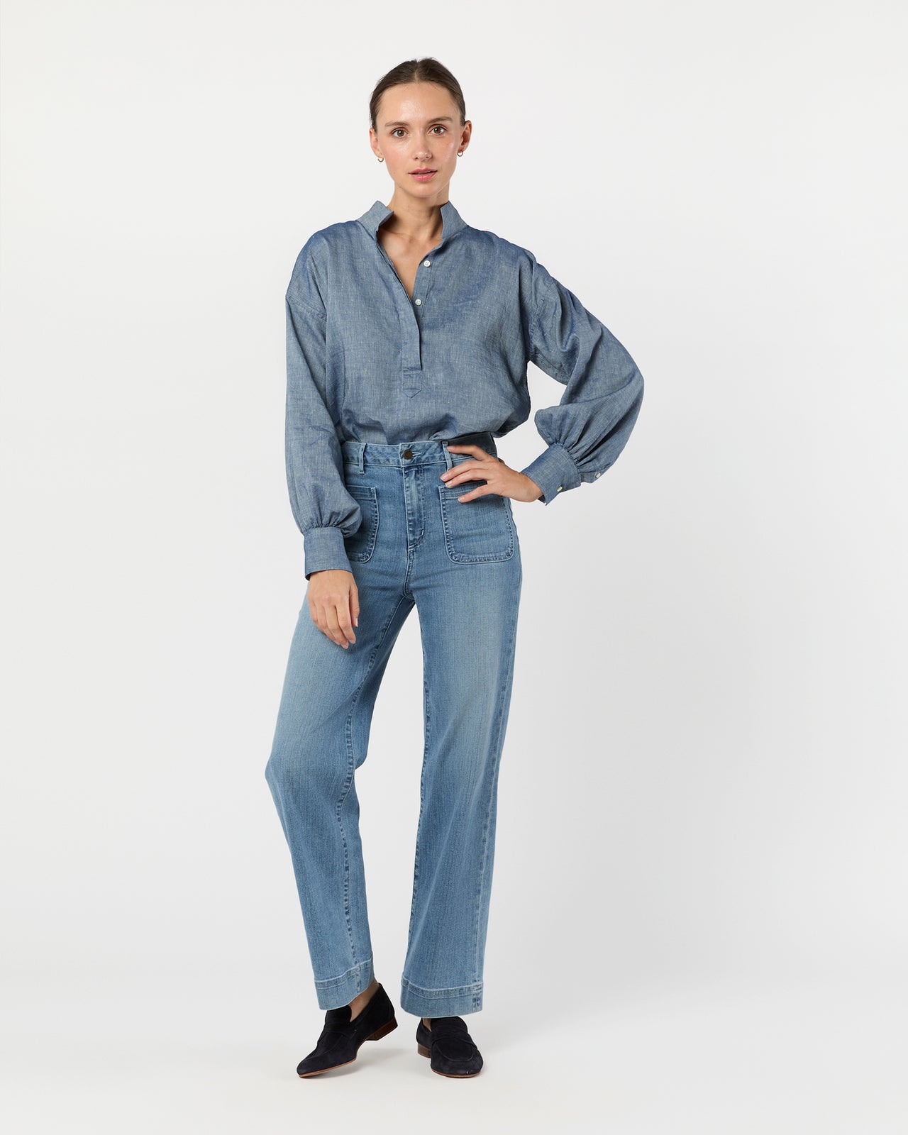 Anaya Popover Shirt in Indigo Cotolino Chambray