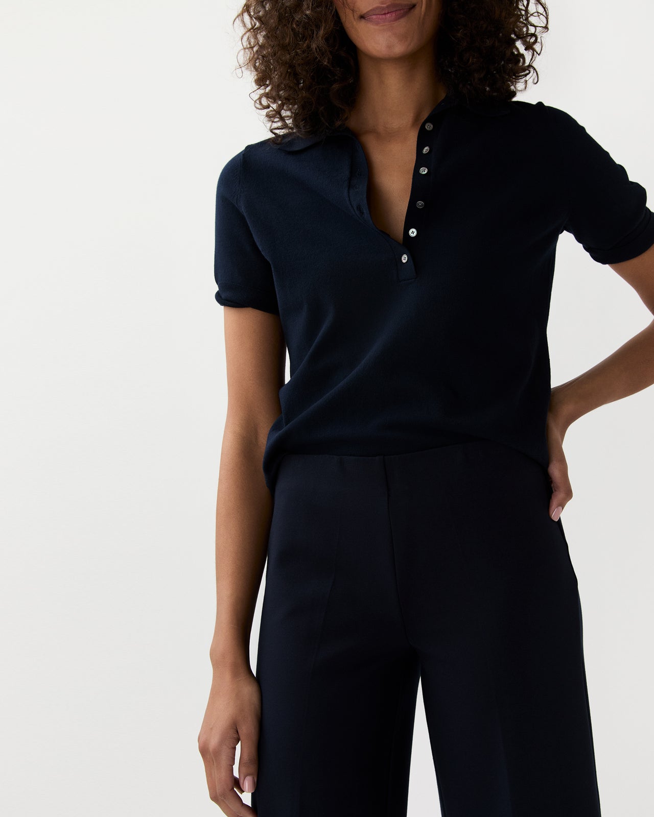 Faye Wide-Leg Cropped Pant in Navy Ponte Knit