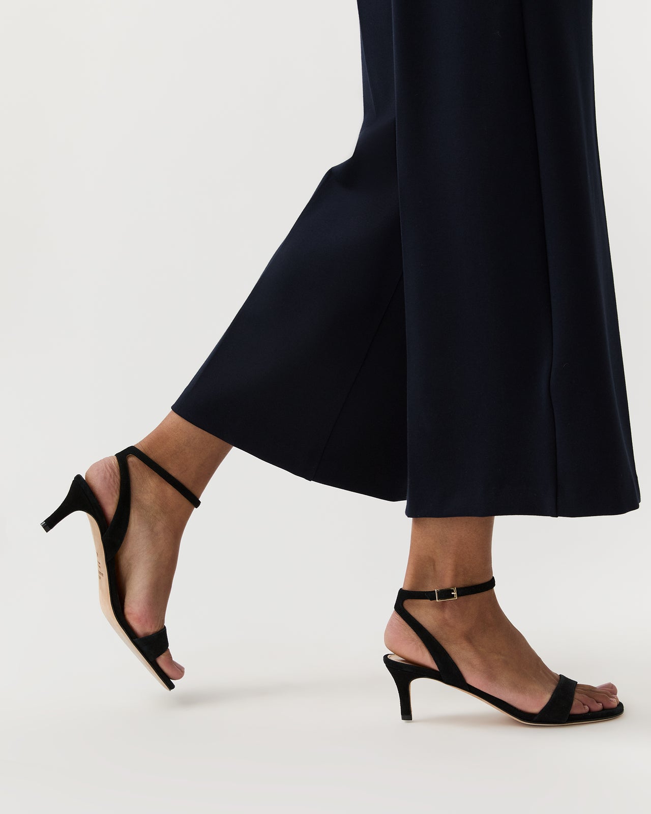Faye Wide-Leg Cropped Pant in Navy Ponte Knit