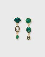 Load image into Gallery viewer, Three Charm Moving Drop Earrings in Green
