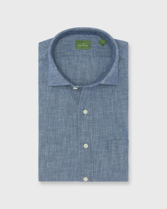 Spread Collar Sport Shirt in Extra Light Washed Indigo Chambray