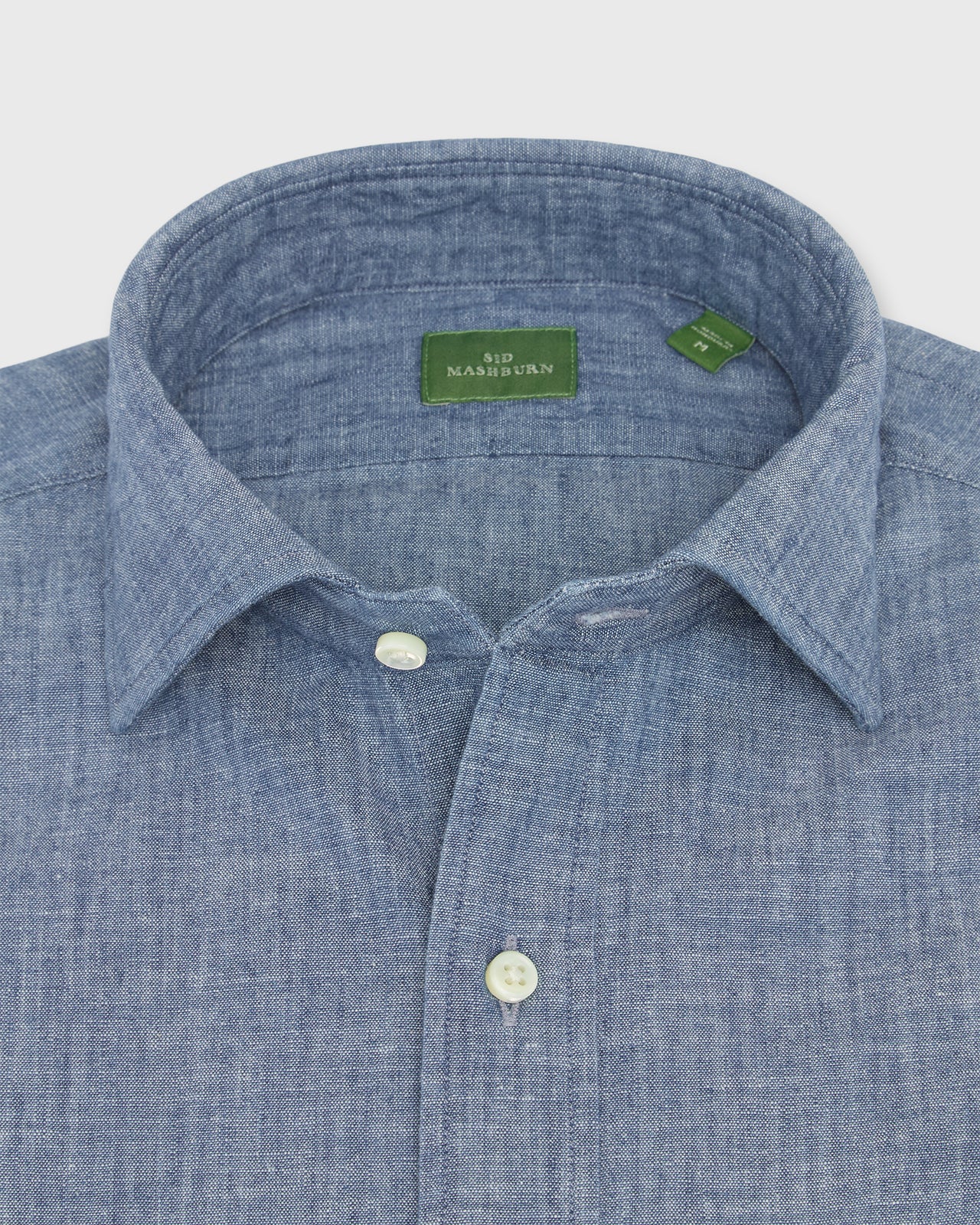 Spread Collar Sport Shirt in Extra Light Washed Indigo Chambray