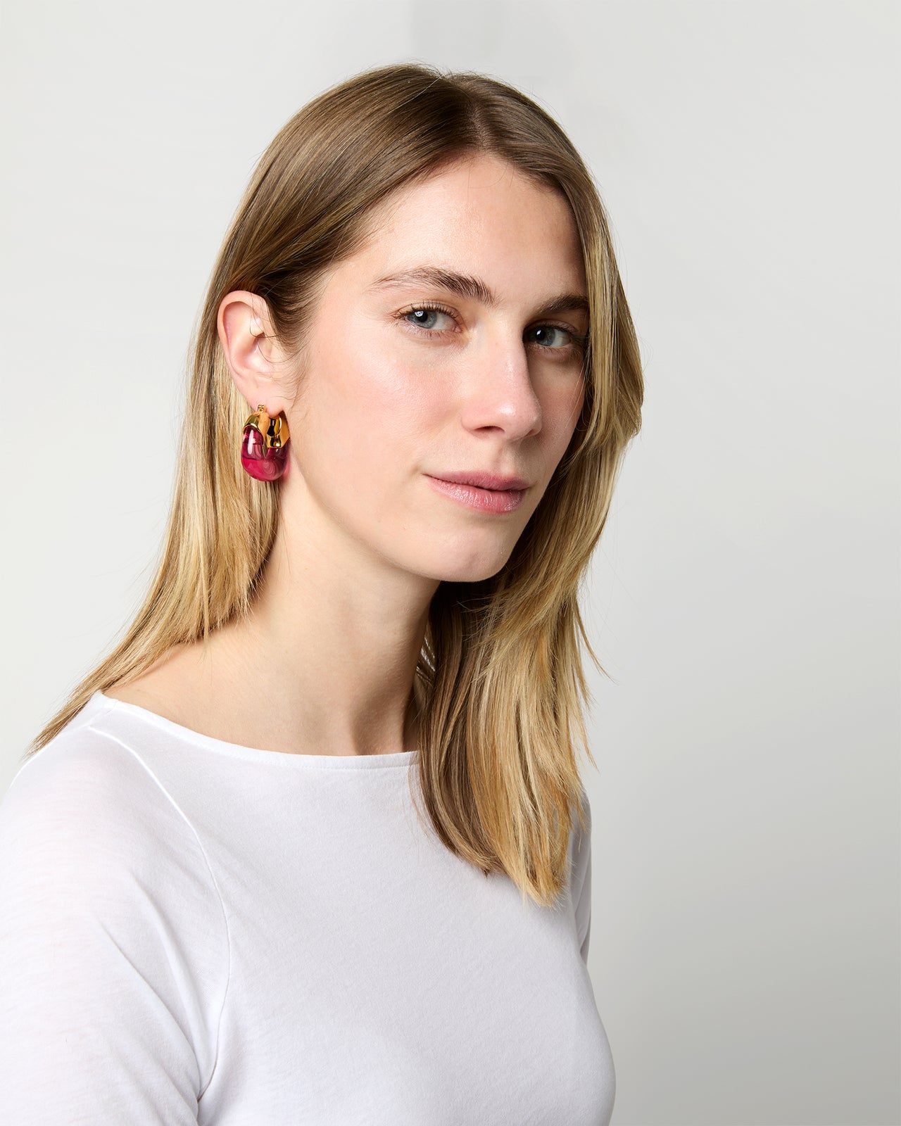 Organic Hoop Earrings in Flamingo
