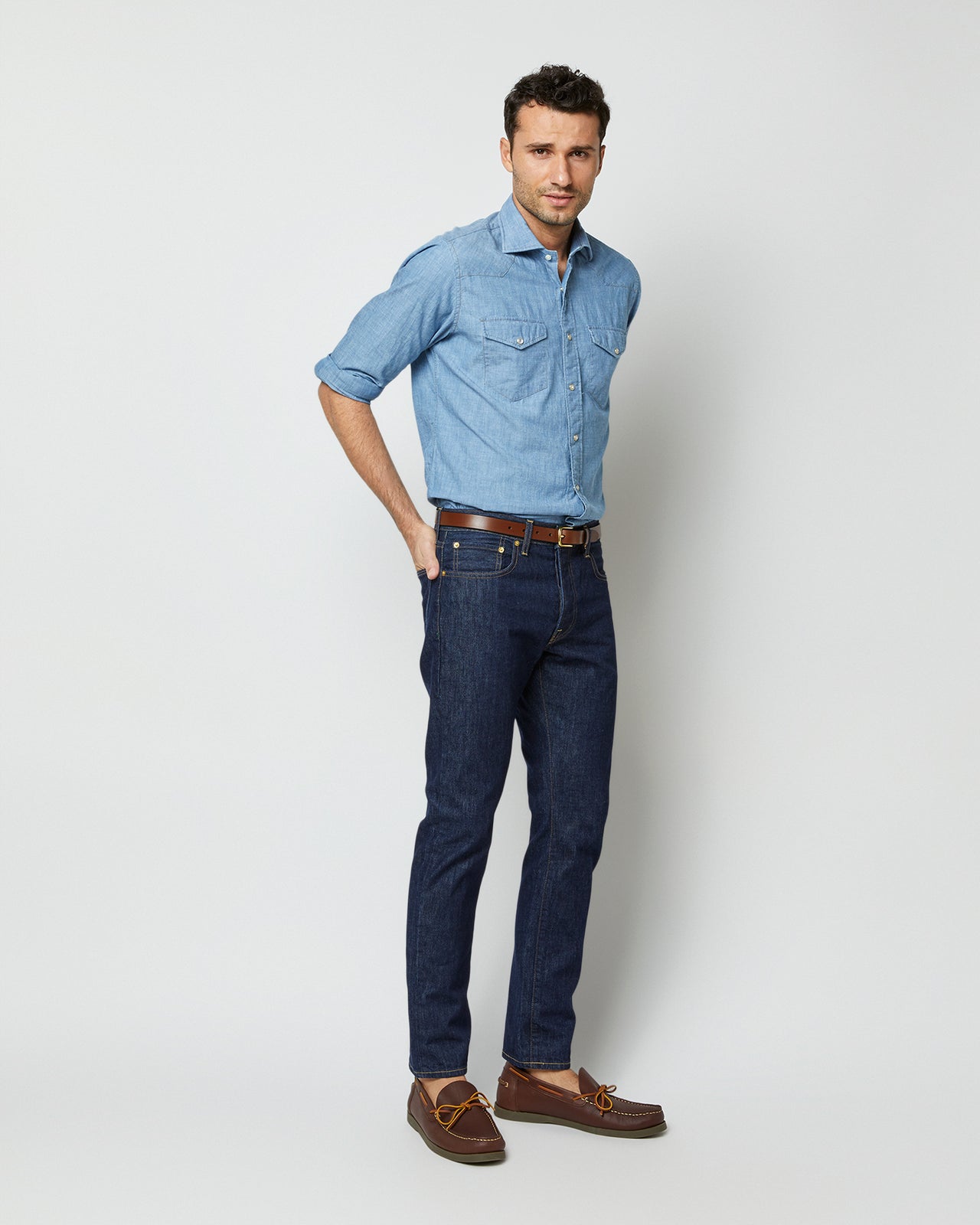 Western Work Shirt in Extra Light Washed Indigo Chambray
