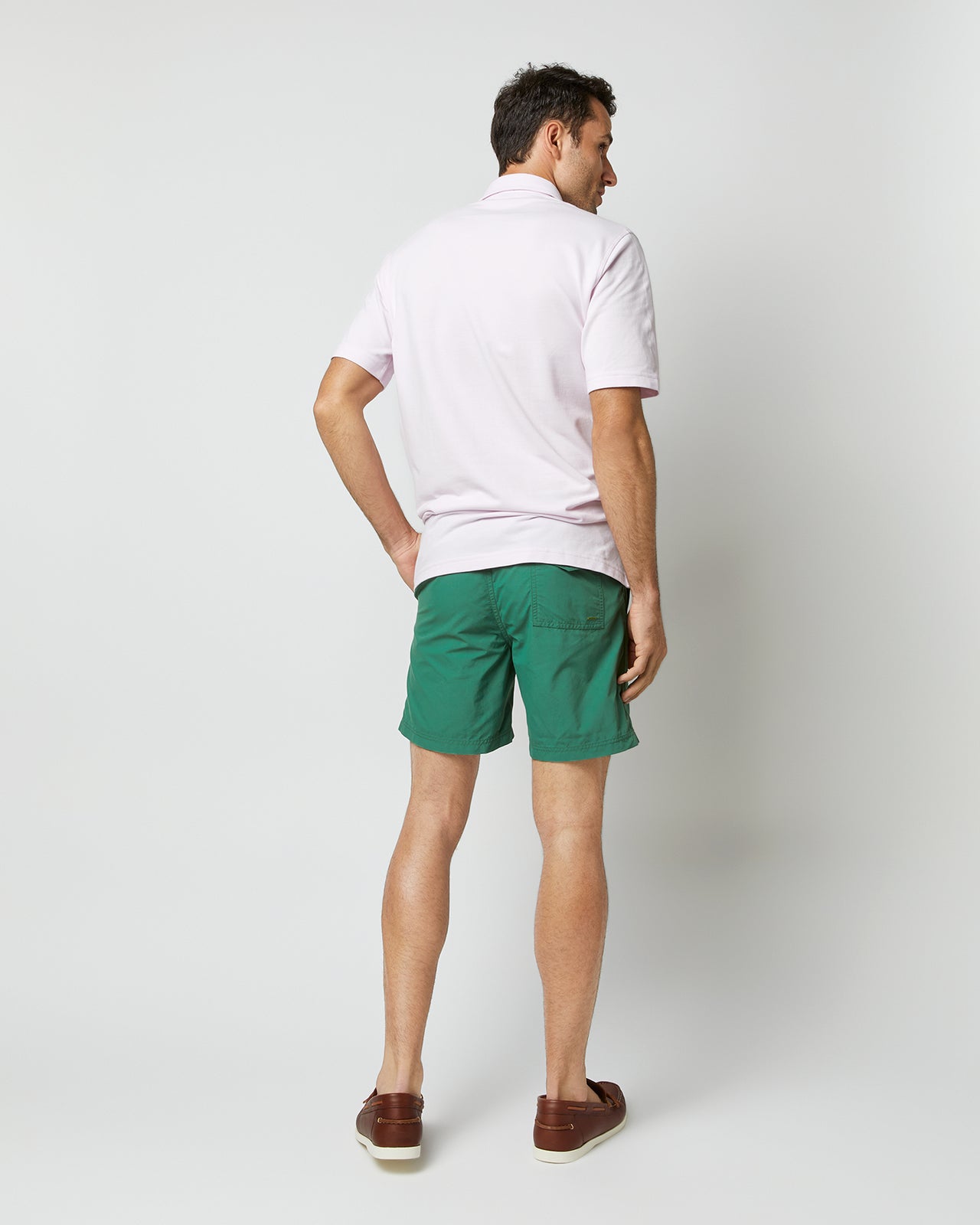 Zip-Front Mid-Length Swim Short in Pine Nylon