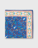 Load image into Gallery viewer, Hand-Rolled Cotton/Linen Pocket Square in Blue/Orange Multi Florals
